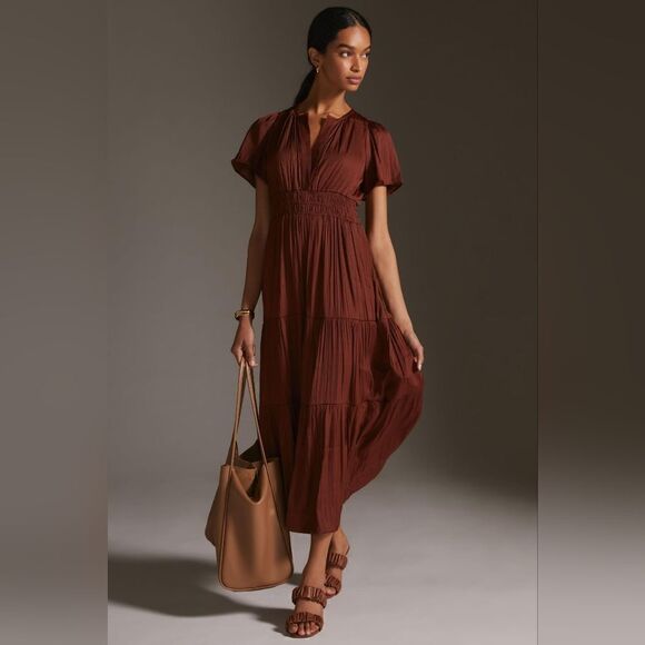 Anthropologie Somerset Maxi Dress In Brown Size XXS NWT - Picture 1 of 10